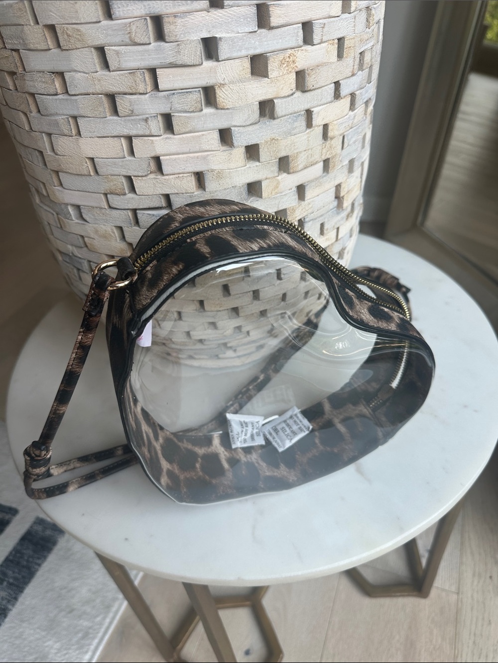 Clear Heart-Shaped Crossbody Bag with Brown leopard Trim - Picture 1 of 8